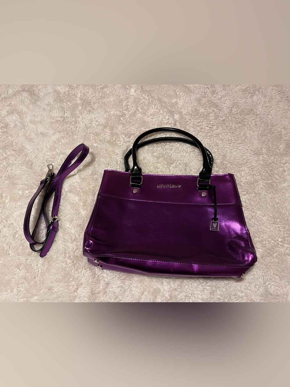 Younique Purple Metallic Presenter Tote Bag Handbag w/ Detachable Strap Logo